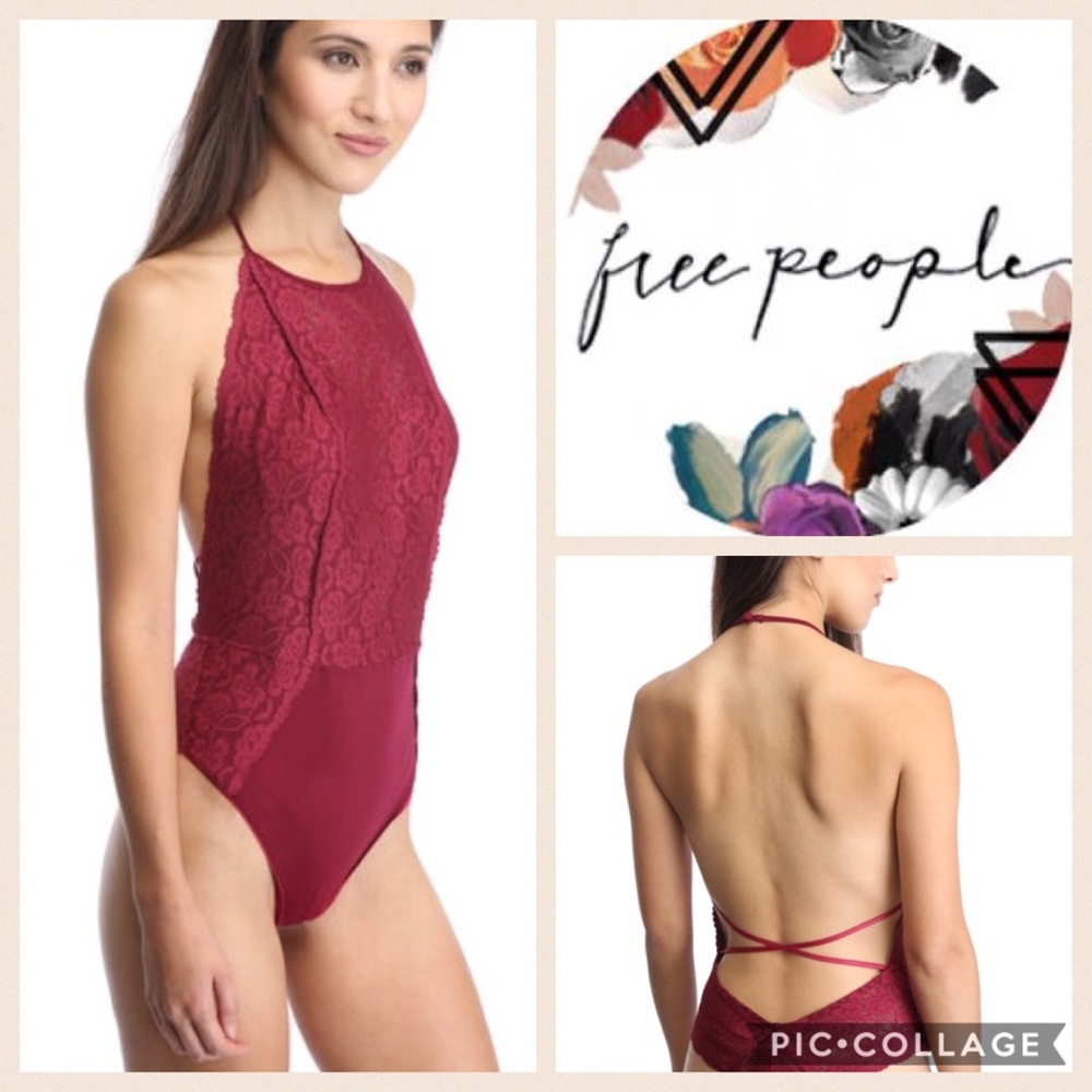 Free People Dance Around Lace Bodysuit {Burg} M - Picture 1 of 7